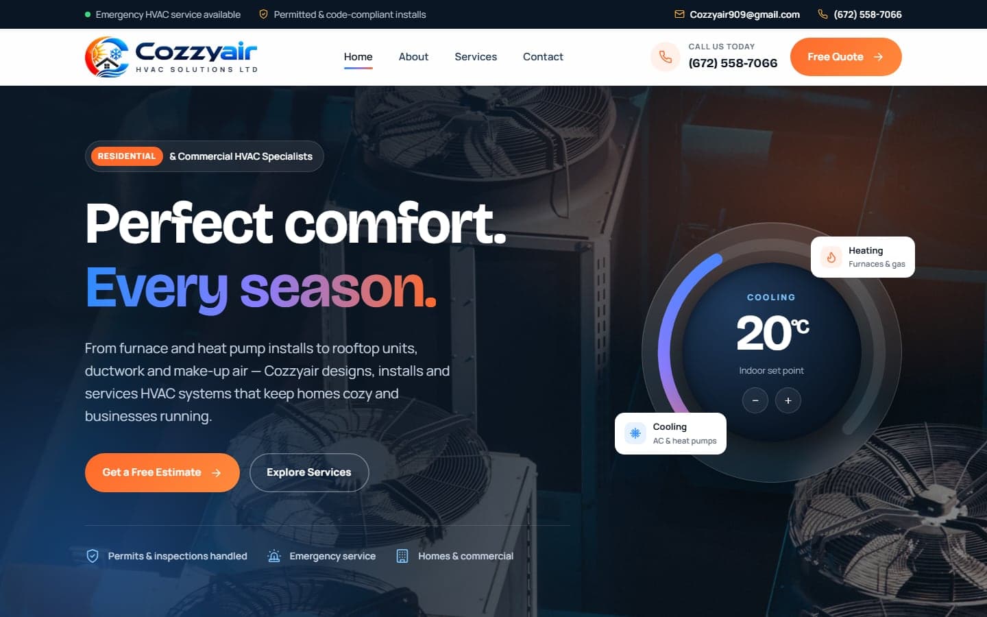 Cozzyair HVAC Solutions website homepage