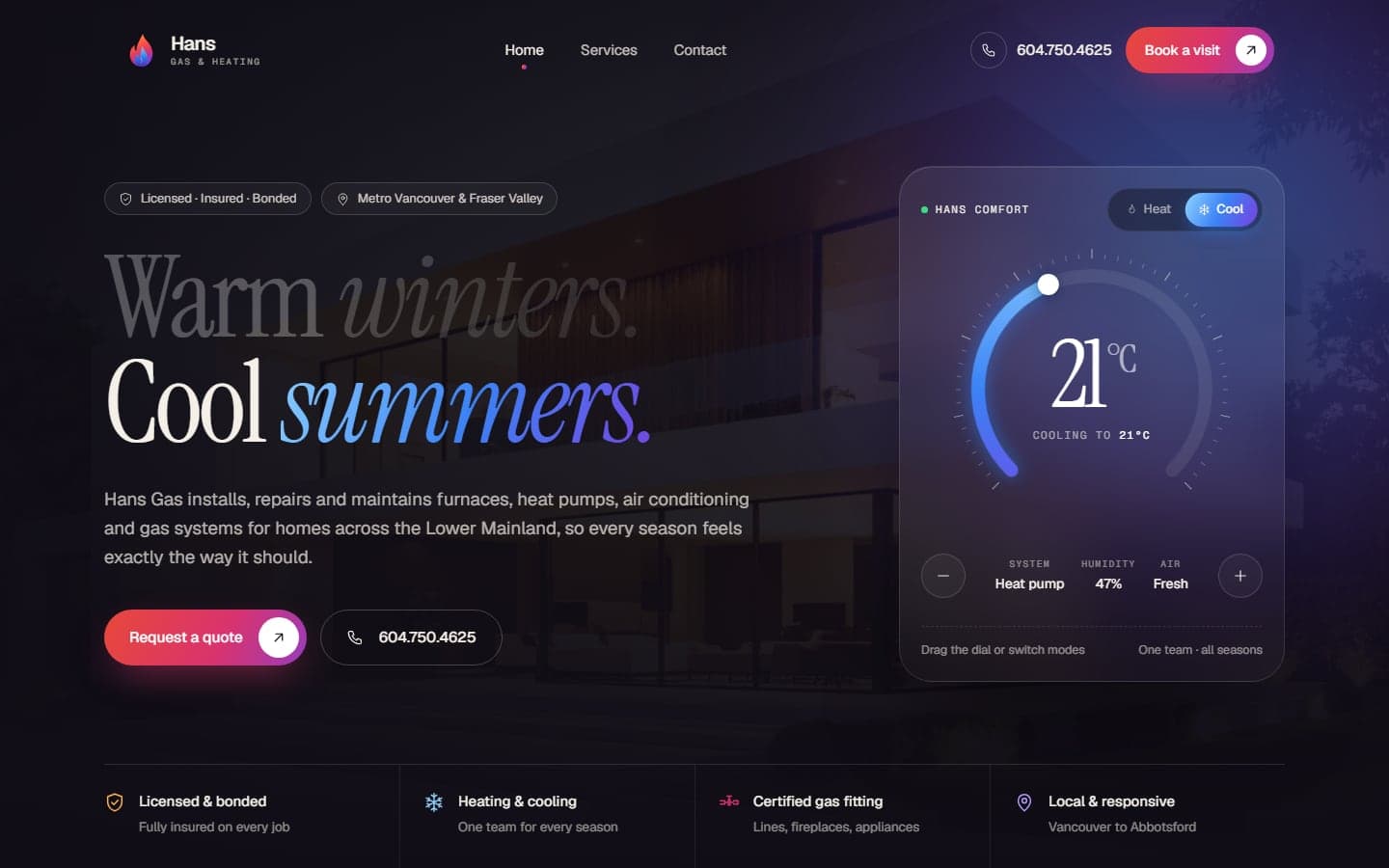 Hans Gas & Heating website homepage