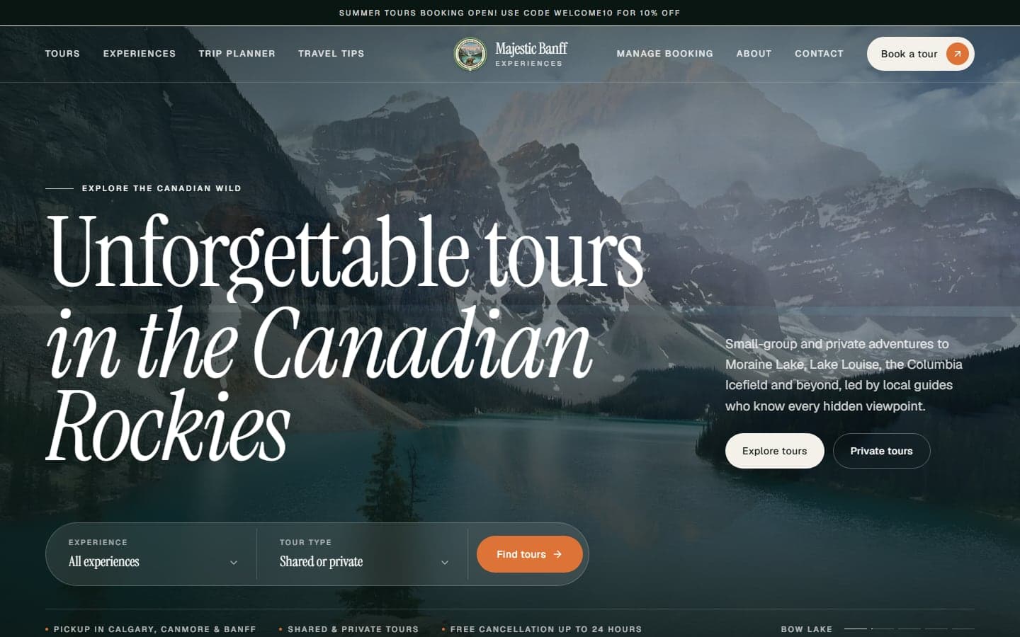 Majestic Banff Experiences website homepage