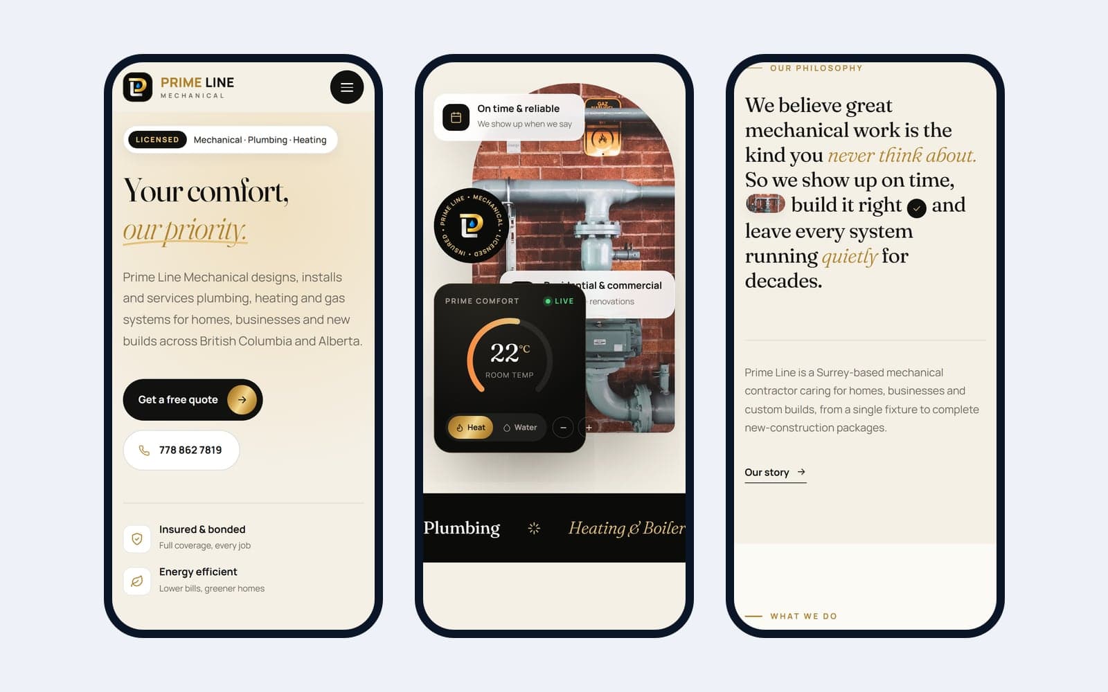 Prime Line Mechanical website on mobile